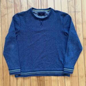 Ted Baker London Mens Blue Textured Crew Neck Sweater Striped Trim Size 4 L